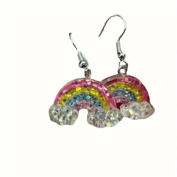 Boho Festival Rainbow Colored Glitter Bling Dangle Earrings - Picture 2 of 5